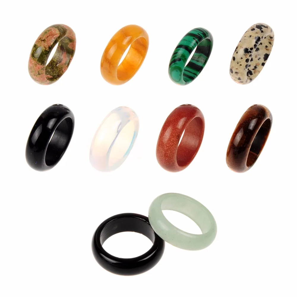 

Druzy 8mm Wide Random Colors Natural Black Yellow Crystal Unakite Malachite Green Stone Lucky Ring Jewelry for Male Female