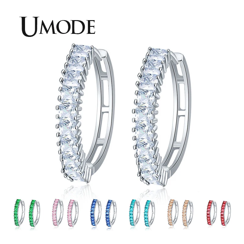 

UMODE 2019 New Square Colorful Zircon Geometric Hoop Earring for Women White Gold Crystal Jewelry Boucle D'oreille Femme AUE0582
