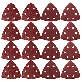 

40 Pieces Hook and Loop Sandpaper Paper, 9x9x9xcm Sanding Paper 6 Holes Triangle-Sandpaper Disk Assorted 40/ 80/ 120/ 240 Grits