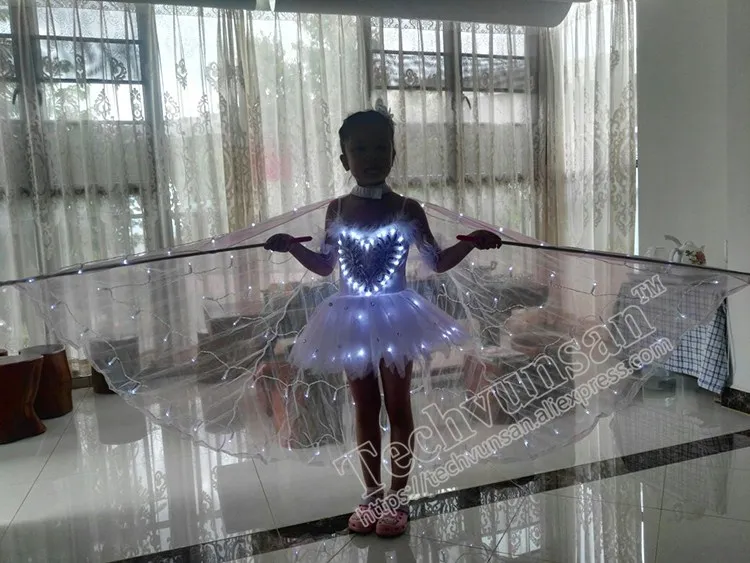 Светодиодный светящийся Детский костюм для выступлений, Светодиодный светящийся плащ с крыльями, светящееся платье для взрослых и женщин, балетный костюм для сцены
