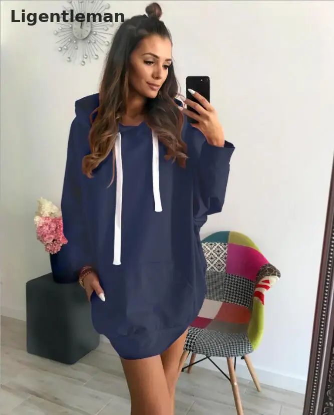 

2019 new fashion woman long hoodies Europe and America Autumn Winter loose bat sleeve hoodie hooded Solid Color Casual Pullover