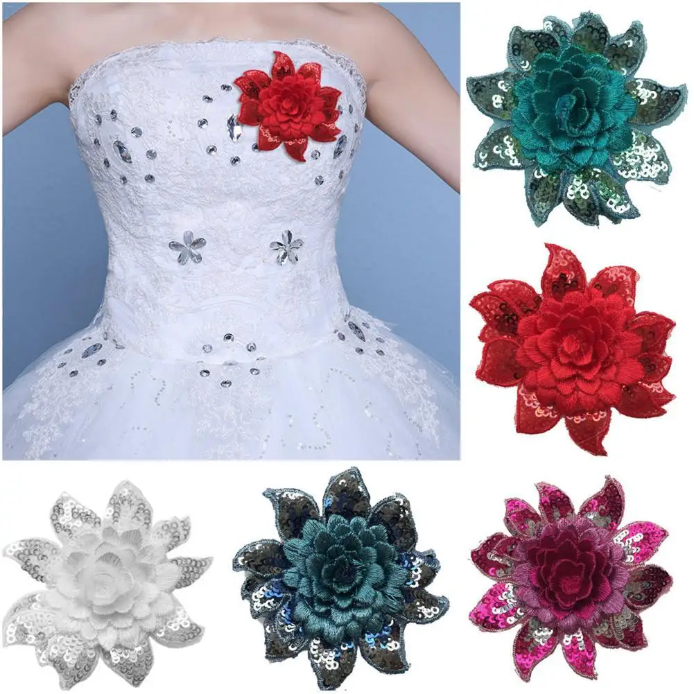 

1PC Embroidered Flower Shape Changing Flower Sequins Patch Sewing Clothes DIY Applique Clothing Jeans Craft Drop Shipping