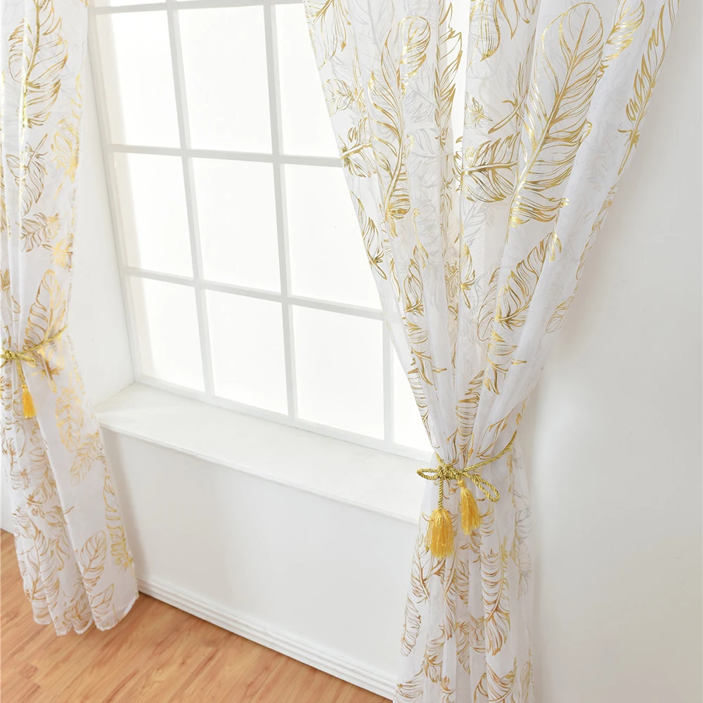 

Transparent Curtains Tulle Curtains for Living Room Feather Print Window Screen Curtains Window Patio Door 1 Panel 100cm*200cm