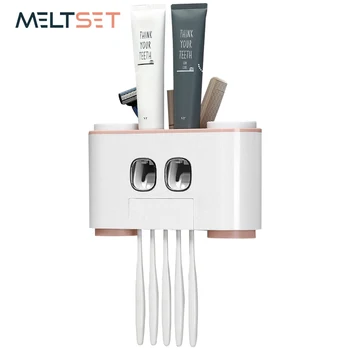 

Auto Squeezing Toothpaste Dispenser Wall Mount Dust-proof Toothpaste Holder with Cups Toothpaste Squeezer Bathroom Accessories
