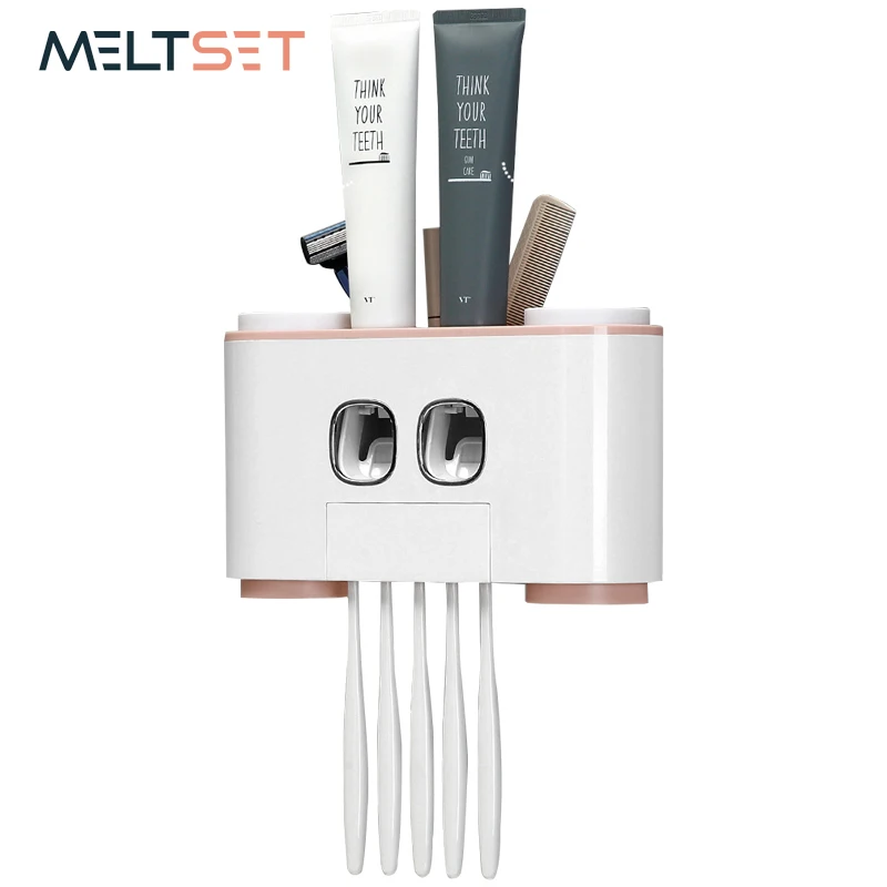 

Auto Squeezing Toothpaste Dispenser Wall Mount Dust-proof Toothpaste Holder with Cups Toothpaste Squeezer Bathroom Accessories