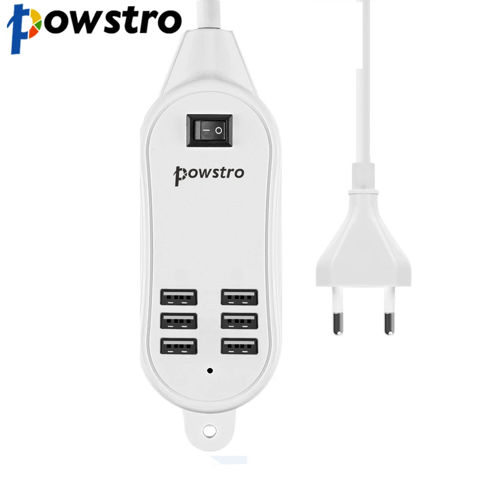 

powstro 6 USB Ports Charger 25W 5A Desktop EU/US Plug Wall Socket Slots Charging Extension Socket Power Adapter for Phone Tablet