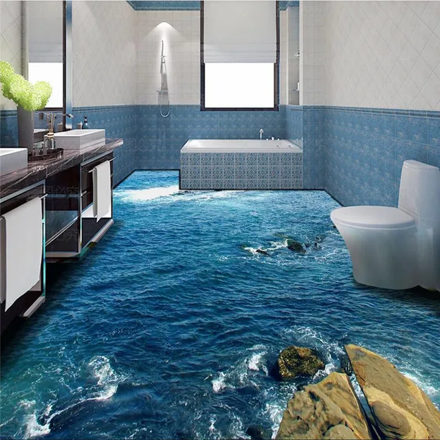 Modern Floor Painting HD Blue Sea Reef Scenery Waterproof Bathroom Kitchen Balcony PVC Wall Paper Self Modern Floor Painting HD Blue Sea Reef Scenery Waterproof Bathroom Kitchen Balcony PVC Wall Paper Self