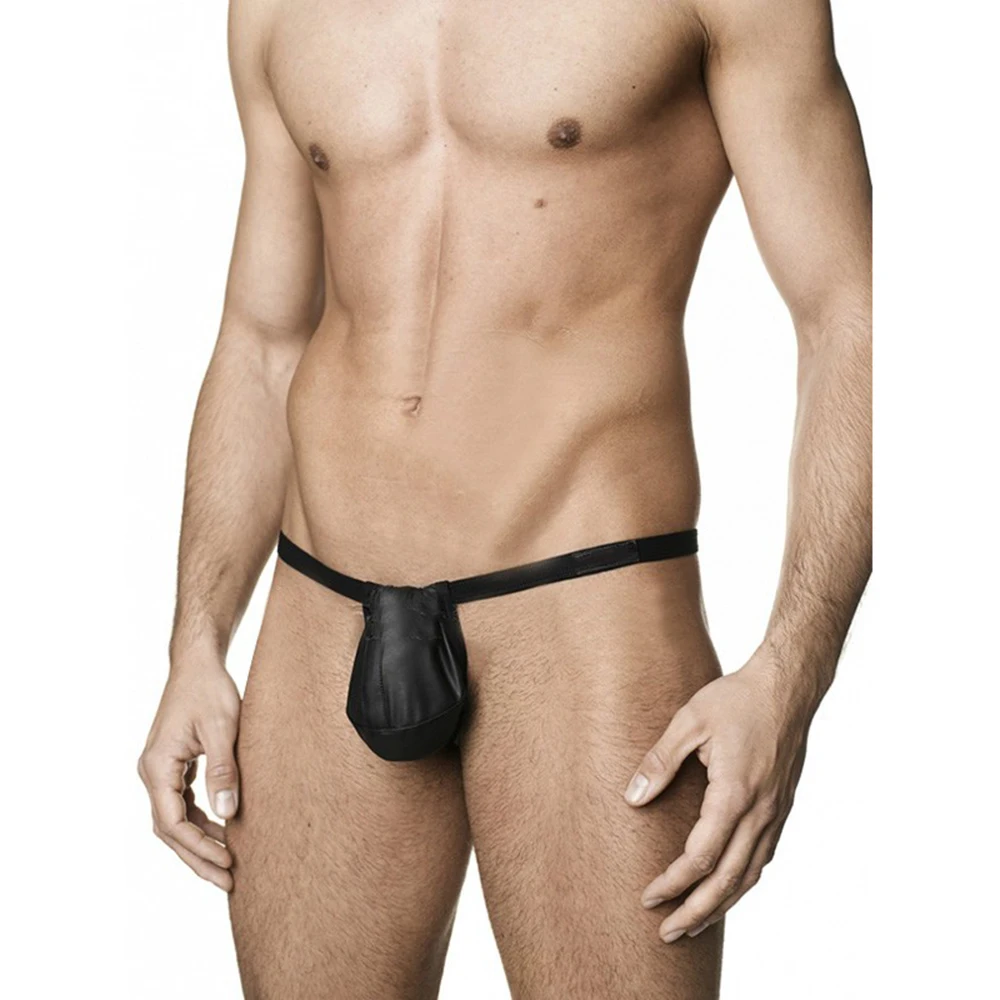 

Men Sexy Vinyl Trunks Thongs Open Butt Underwear G-strings T-back Boxers Briefs Faux PU Leather Jockstrap Underpants Black