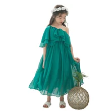 Детские платья для девочек Летний шифоновый с открытыми плечами платье принцессы детская пляжная одежда платье для мамы и дочки