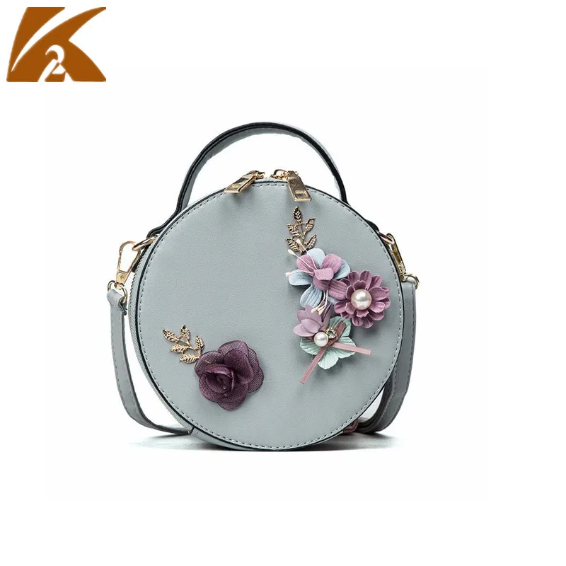 

KVKY Fashion 3D Flowers Crossbody Bags for Women Leather Handbags Messenger Bags Woman Circular Shoulder Bag Cross Body Bags