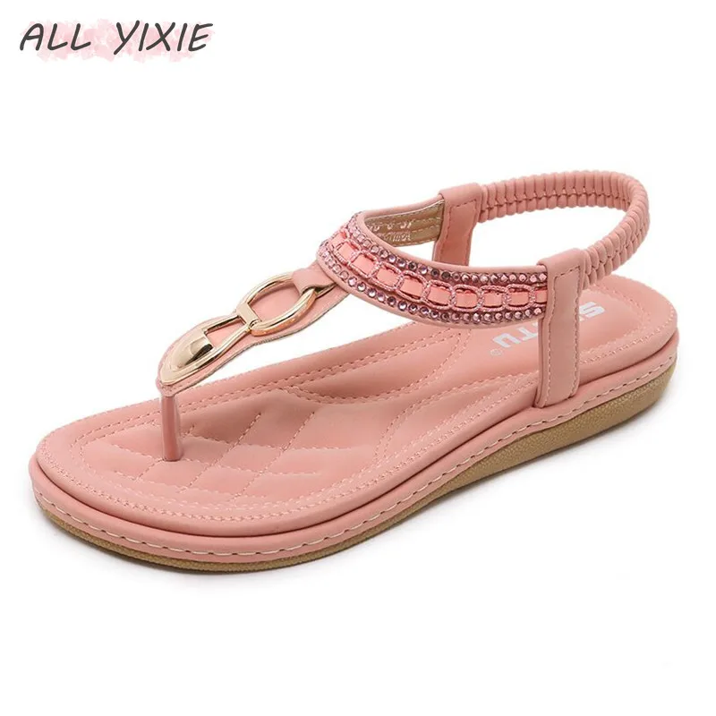 

ALL YIXIE Summer Woman Open Toe Leather Flat Sandals Beach Rhinestone Female Slippers Slides Comfortable Flat Shoes Flip Flop