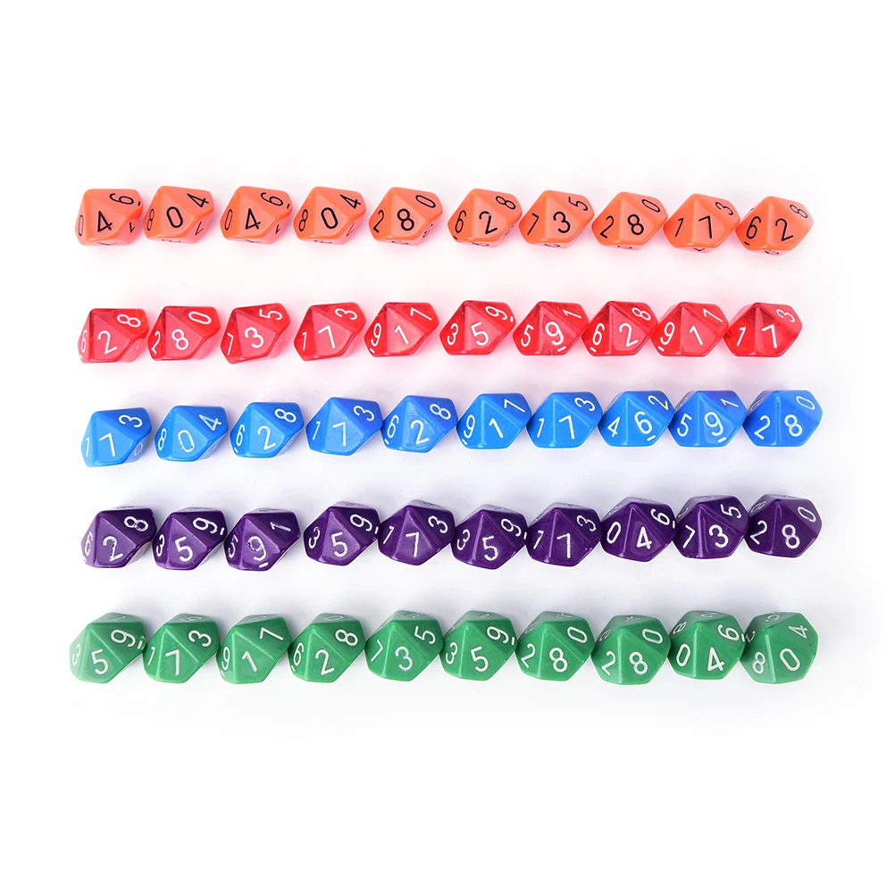 

HOT 10pcs Transparent 10 Dice Die 10 Sided Gem Dice Set Multicolor D10 RPG Dungeons Dragons Playing Games