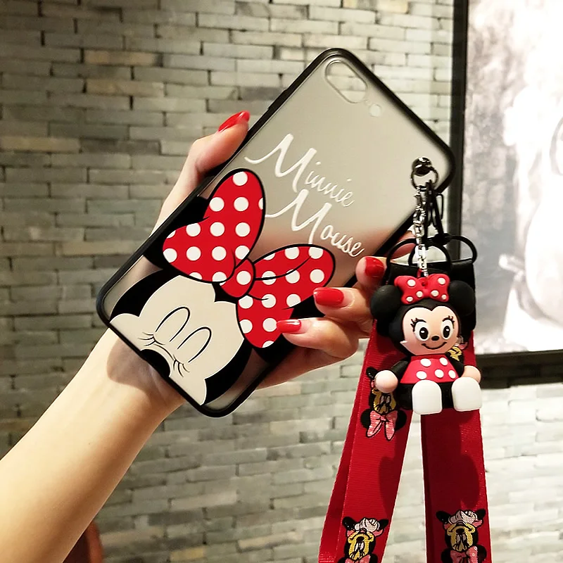 For iPhone X Minnie back cover, for iPhone 7 phone shell, for 8 6 6s plus cute Mickey cartoon hard case + strap + kickstand doll