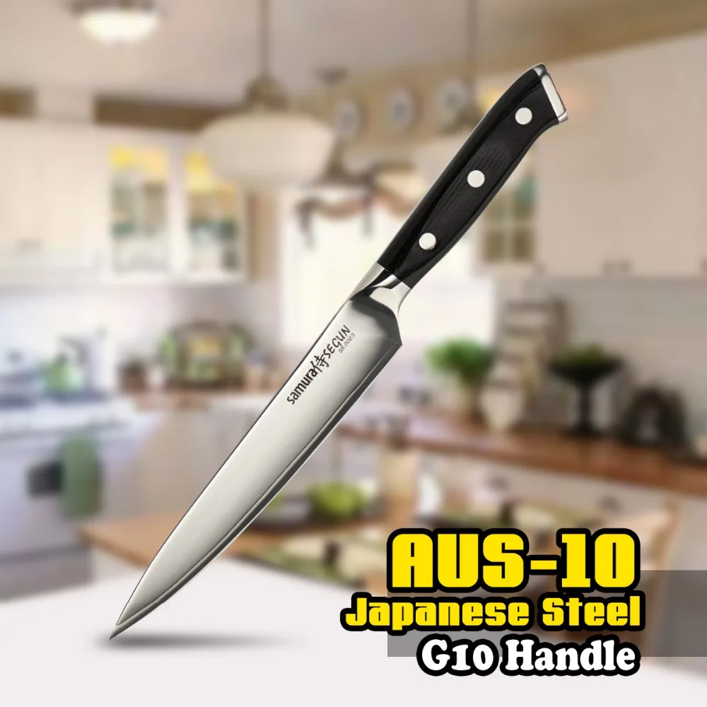 Utility Knife - 3 Layers AUS-10 Japanese High Carbon Stainless Steel Kitchen Knife - Ergonomic G10 Handle - 6'' (152mm) Utility Knife - 3 Layers AUS-10 Japanese High Carbon Stainless Steel Kitchen Knife - Ergonomic G10 Handle - 6'' (152mm)
