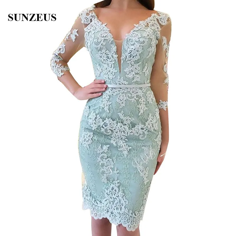 Robe Demoie D Honneur Courte Sheath V Neck Knee Length Robe Demoie D Honneur Courte Sheath V Neck Knee Length Bridesmaid Dresses With Three Quarter Sleeves Lace Wedding Party Gown
