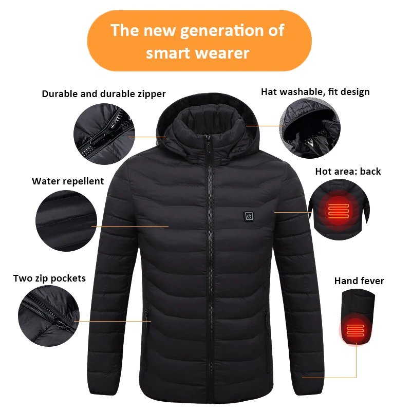 Hunting Fishing Camping Hiking Outdoor Sports USB Electric Battery Heated Jacket Heating Hoodie Cloth Warmer Coats Best Gift