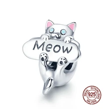 MOWIMO,, озорной кот, мяу, бусина, 925 пробы, серебро, амулеты, подходят к оригинальным браслетам Pandora, Подвеска для женщин, изготовление ювелирных изделий BKC874
