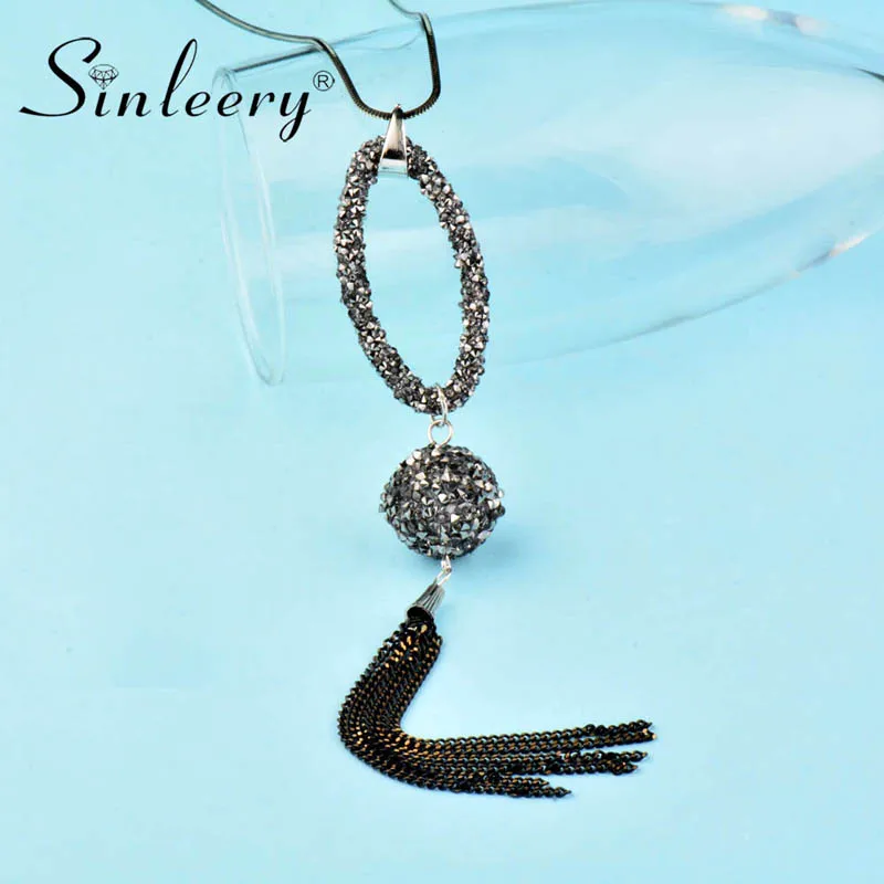 

SINLEERY Vintage Hollow Round /Oval Crystal Ball Long Tassel Necklaces & Pendants for Women Costume Jewelry MY453 SSB