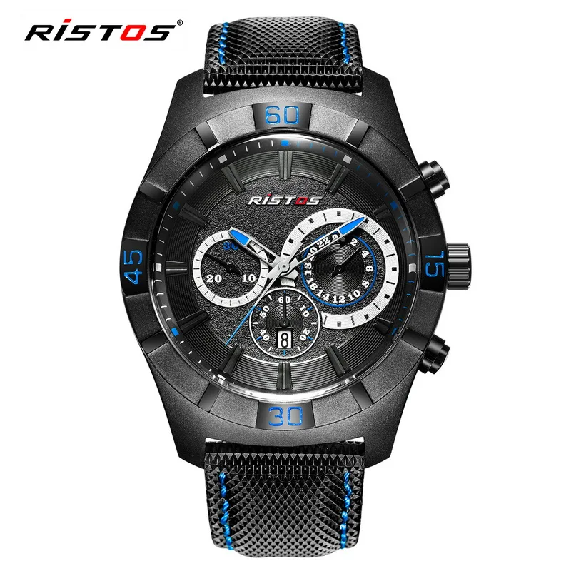 

2017 Mens Watches Top Brand Luxury RISTOS Men's Quartz Watch Waterproof Sport Military Watches Leather relogio masculino 93005