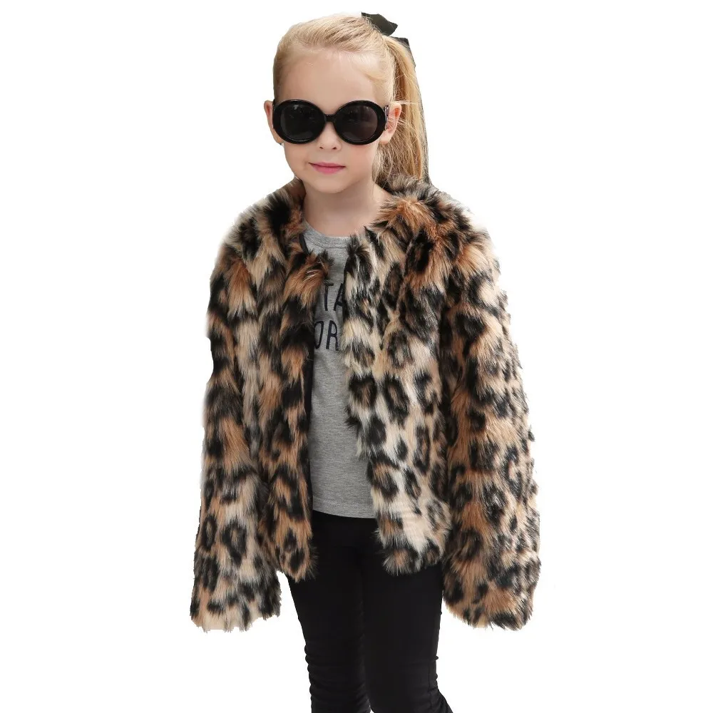 

Winter New Leopard Print Imitate Leather Fur Children Coat Overcoat Warm Outwear Long Sleeve Girl pantherine Free shipping
