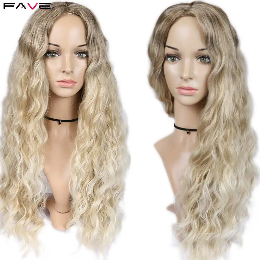 

FAVE Kinky Curly Long Synthetic Wig Mixed Light Brown For Black American Women 28 Inches High Temperature Fiber Cosplay Wigs
