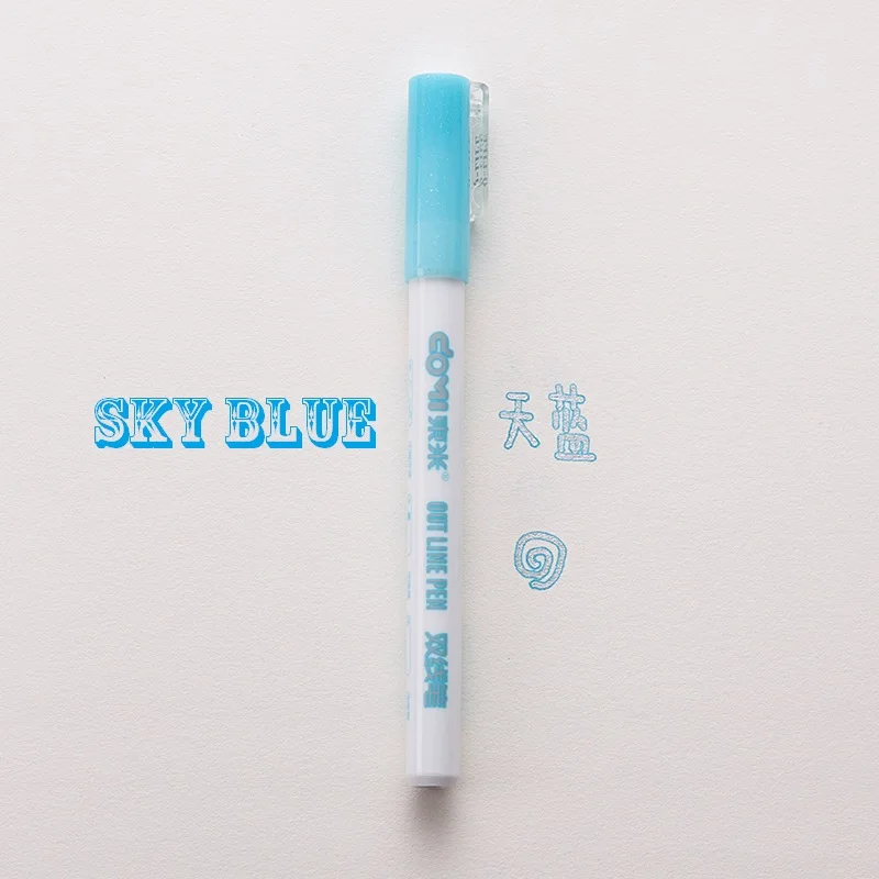 Sky Blue 12pcs Andstal, двойные линии, художественные маркеры, ручка, тонкая линейка, маркер, Fineliner, каллиграфия, буквенная ручка, цветные ручки для скрапбукинга - Цвет: Sky Blue 12pcs