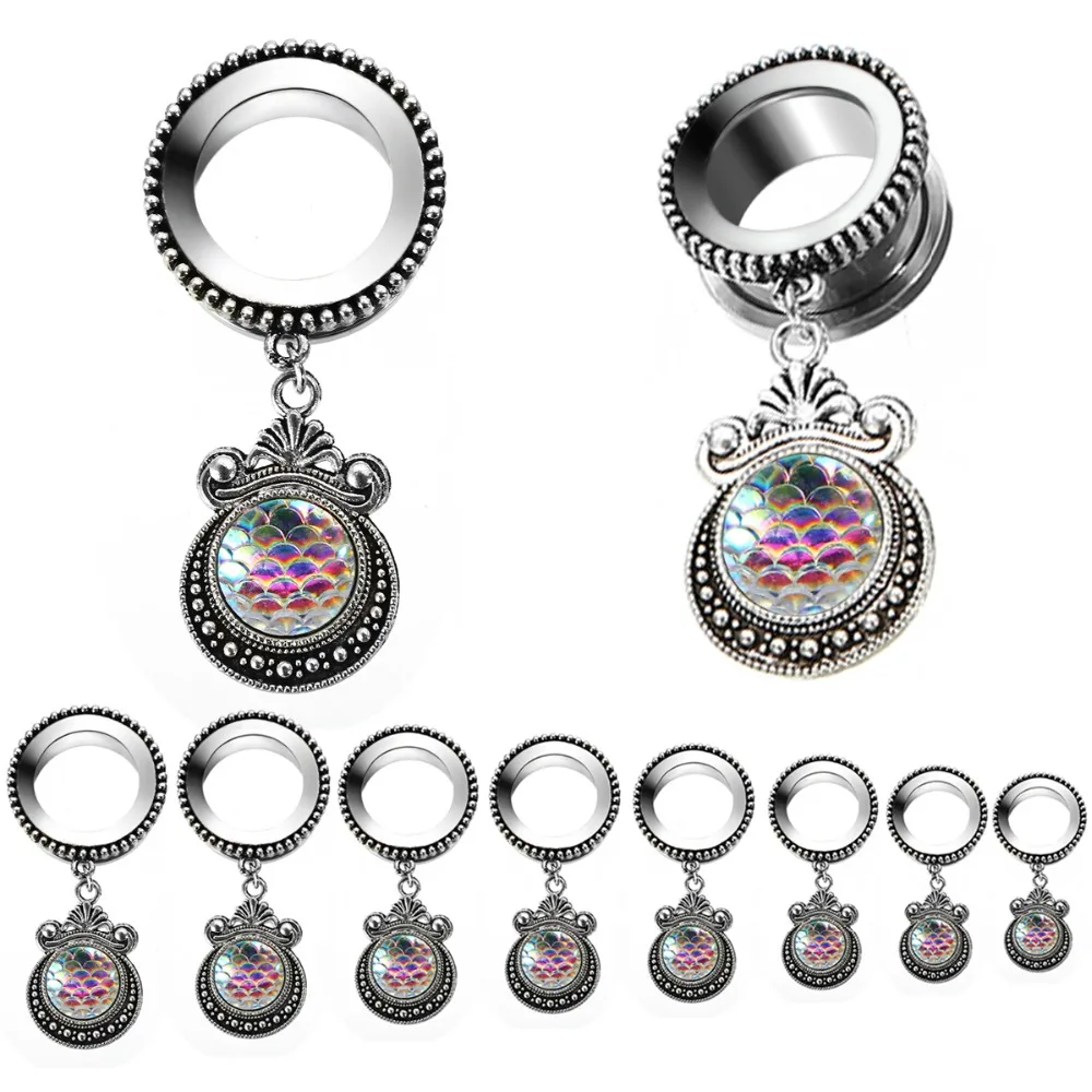 

Stainless Steel Screw Dangle Ear Plugs Tunnels Mermaid Ear Expander Piercing Ear Gauges Ear Stretchers Body Jewelry Shellhard