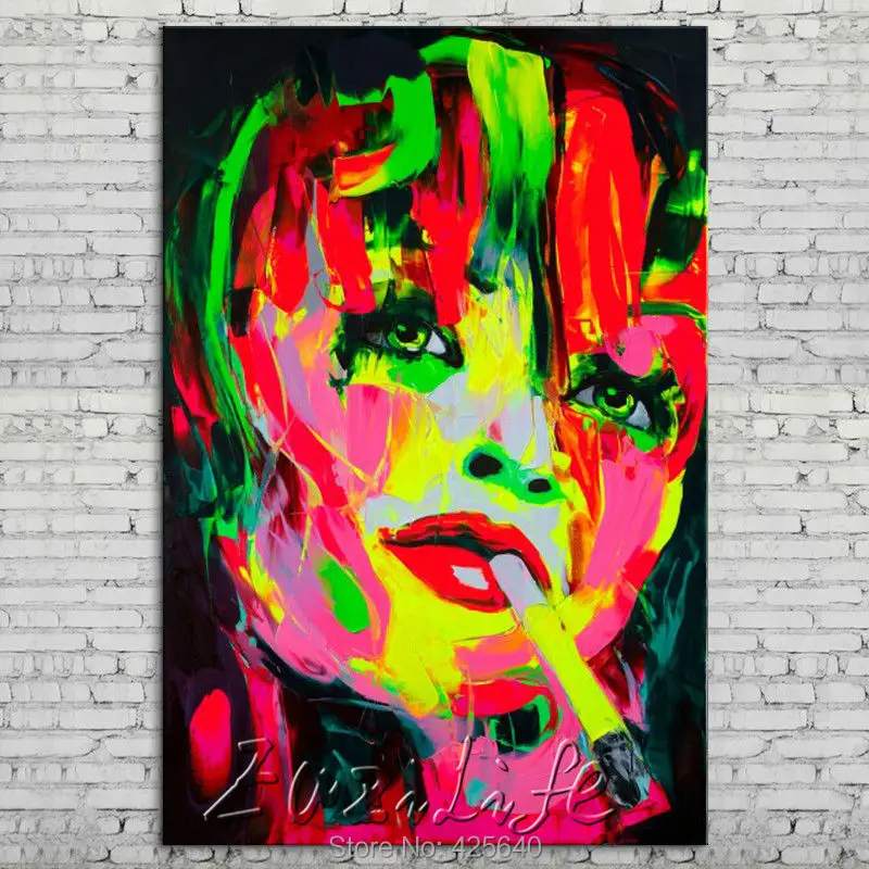 

Palette knife portrait Face Oil painting Character figure canvas Hand painted Francoise Nielly wall Art picture 014