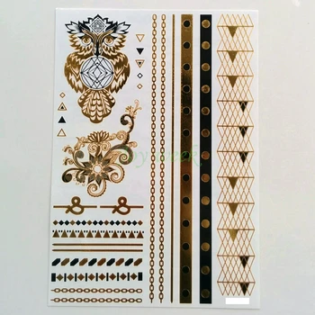 

Waterproof Temporary tattoo Sticker golden chain owl tatto stickers flash tatoo fake tattoos