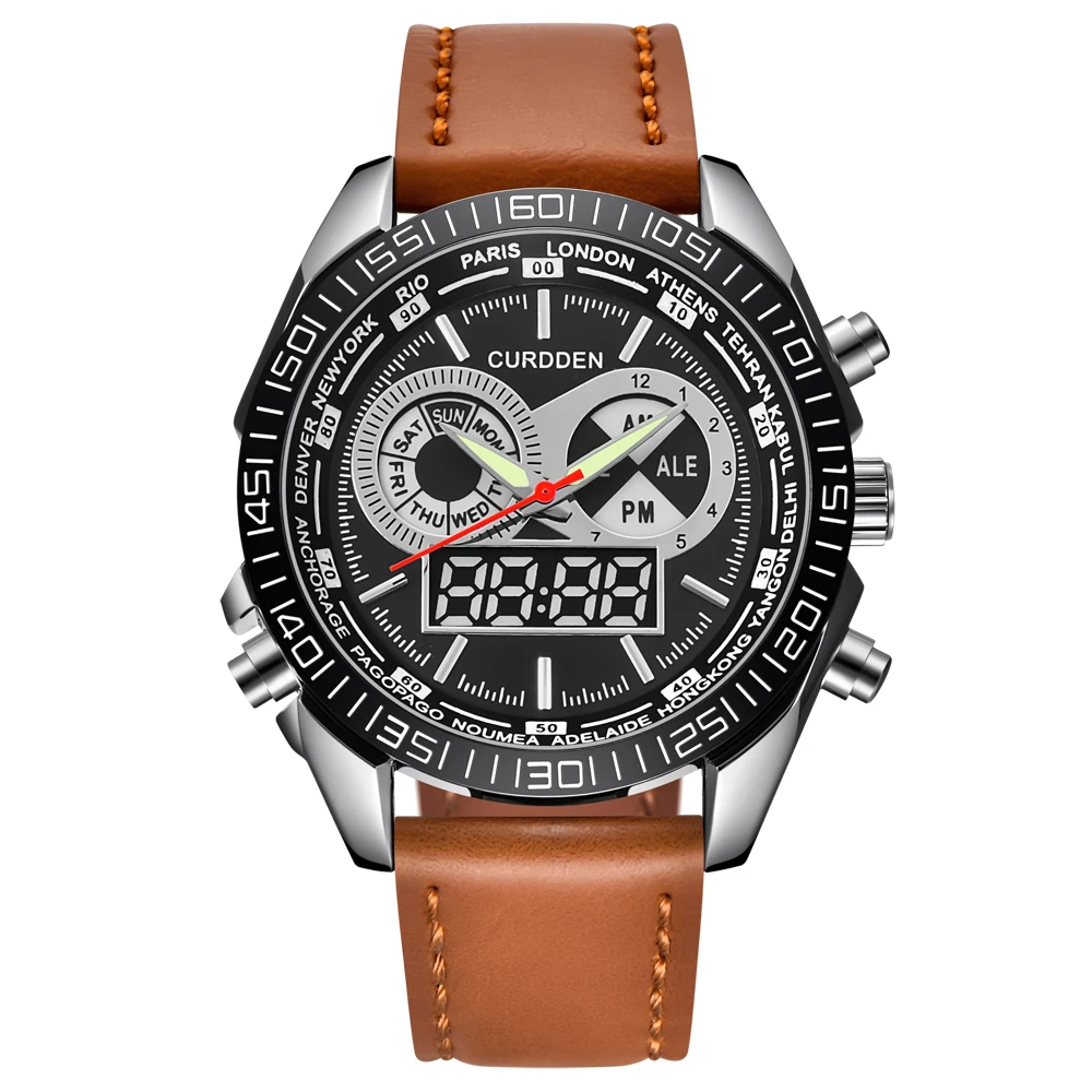 

Hot Luxury Brand Mens Chronograph Watches Fashion Leather Band Dual Time Waterproof Digital Wrist Watch Relojes Lujo Marcas Men
