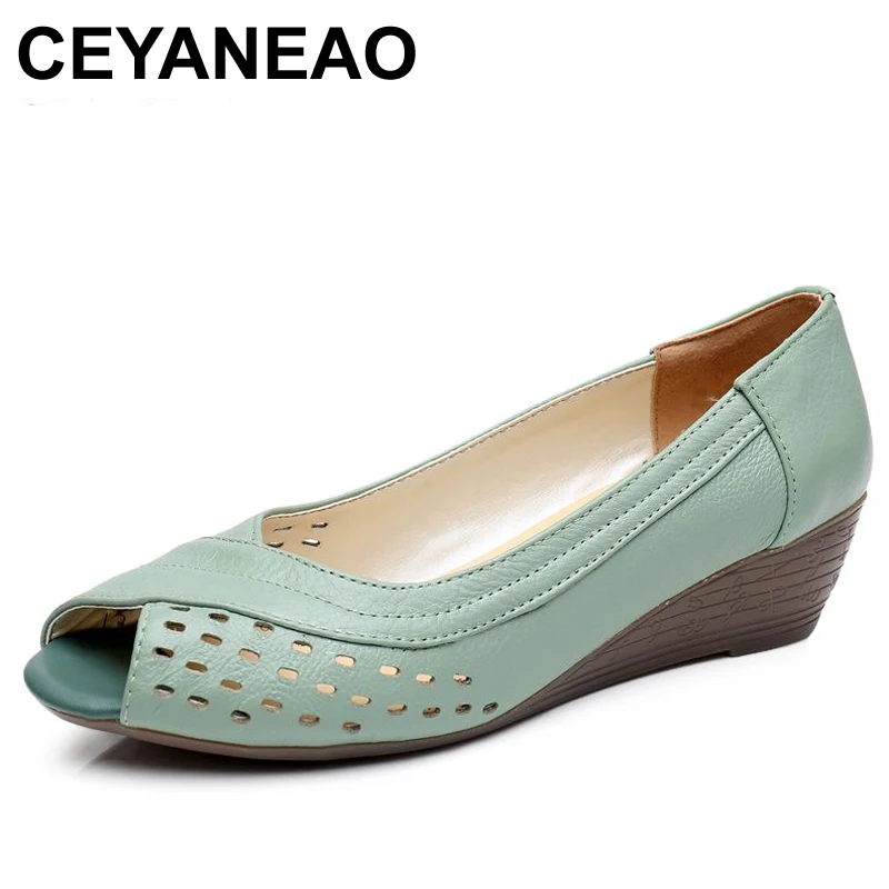 

CEYANEAOSummer New women shoes Genuine leather casual women's wedges shoes Open Toe Mother Plus Size Sandals Free ShippingE1687