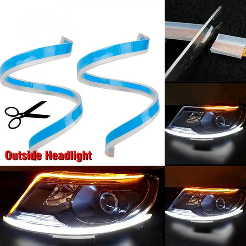 

2PCS 60cm Waterproof Flexible Universal Car led DRL Daytime Running Light Flow Runs Headlight LED Strip Brake Turn Signal Lights