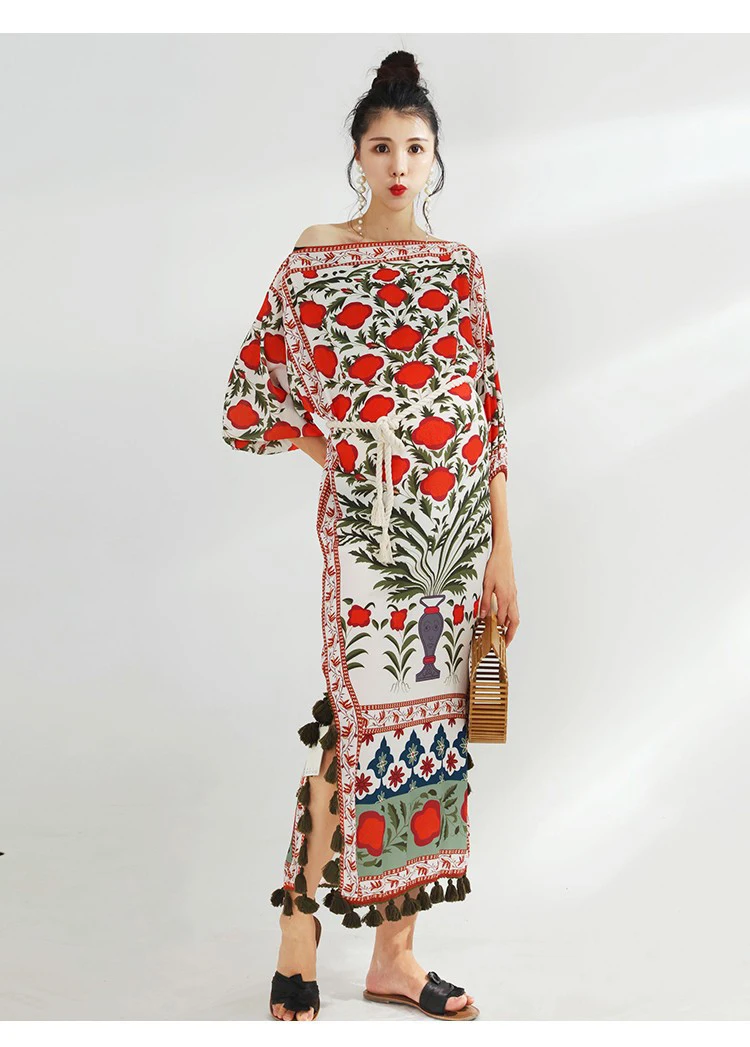 FECCER boho платье цветочный принт сексуальные с открытыми плечами летние платья с разрезом сбоку Кисточкой Бахрома Край женские платья vestidos