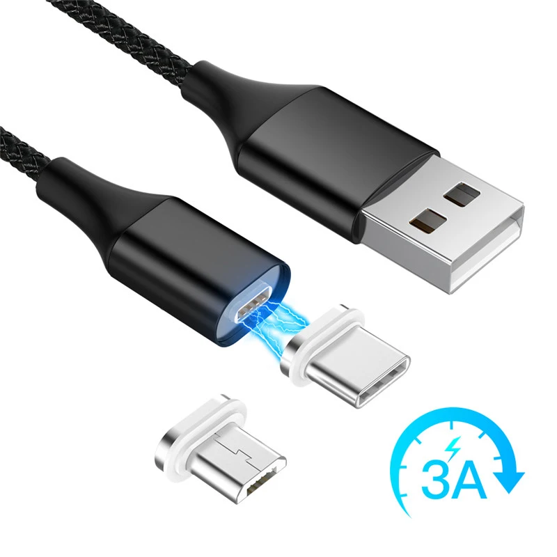 

3A Nylon Magnetic USB Cable Fast Micro usb Type C Charger cable for Phone Charging Magnet cable for Samsung Galaxy