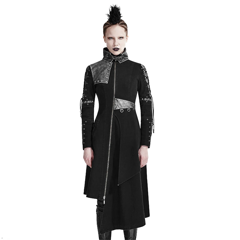 Punk Women's Asymmetric Waist Cut Stitching Jacket Vintage Black High