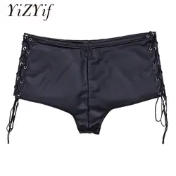 YiZYiF шорты с завязками женские обтягивающие Горячие шорты сексуальные лакированные кожаные шорты с завязками на шнуровке танцевальные
