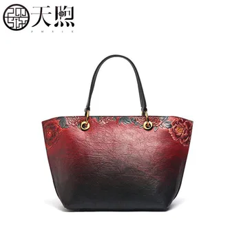 

Pmsix 2020 New women Genuine Leather bags Luxury Leather handbags fashion Embossing bag big capacity women leather shoulder bag