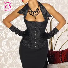 Corzzet Black Floral Pattern Halter Collar Lace Up Sexy Overbust Corset Top Women Slimming Waist Body