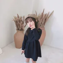 DFXD/платья для девочек в Корейском стиле г., модное осеннее темно-синее праздничное платье с длинными рукавами и воротником «Питер Пэн» для маленьких девочек от 2 до 8 лет