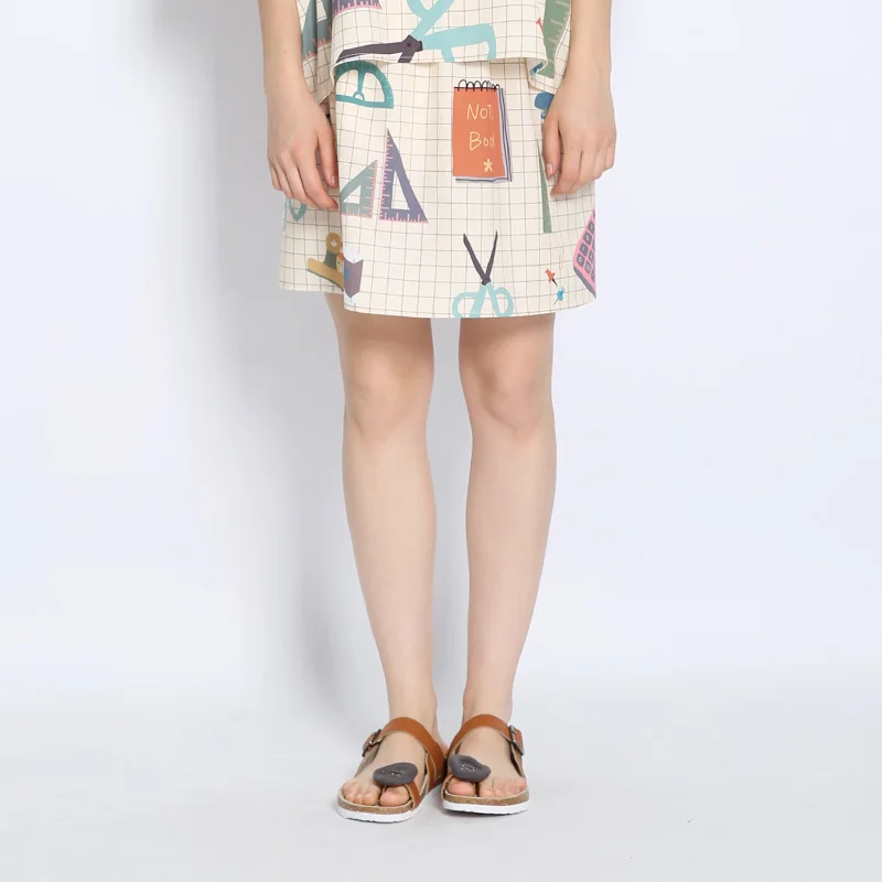 

Summer New Women Chiffon Skirts Above Knee Harajuku Fashion Plaid Stationery Printing Straight Skirts Female Loose