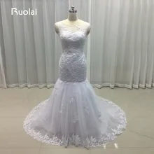 Real Photo 2017 Scoop Appliques Sequined White Mermaid Wedding Dresses Turkey Long Bridal Gown Vestido de Noiva Lace Back FW59