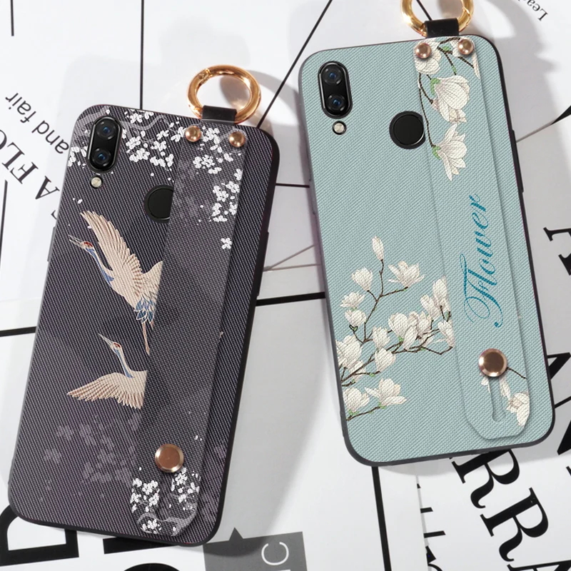 

Soft Silicone Strap Holder Case For Huawei Nova 3 3i 3E Flower Bird Back Cover Cases For Huawei Nova 4 3i Coque Funda