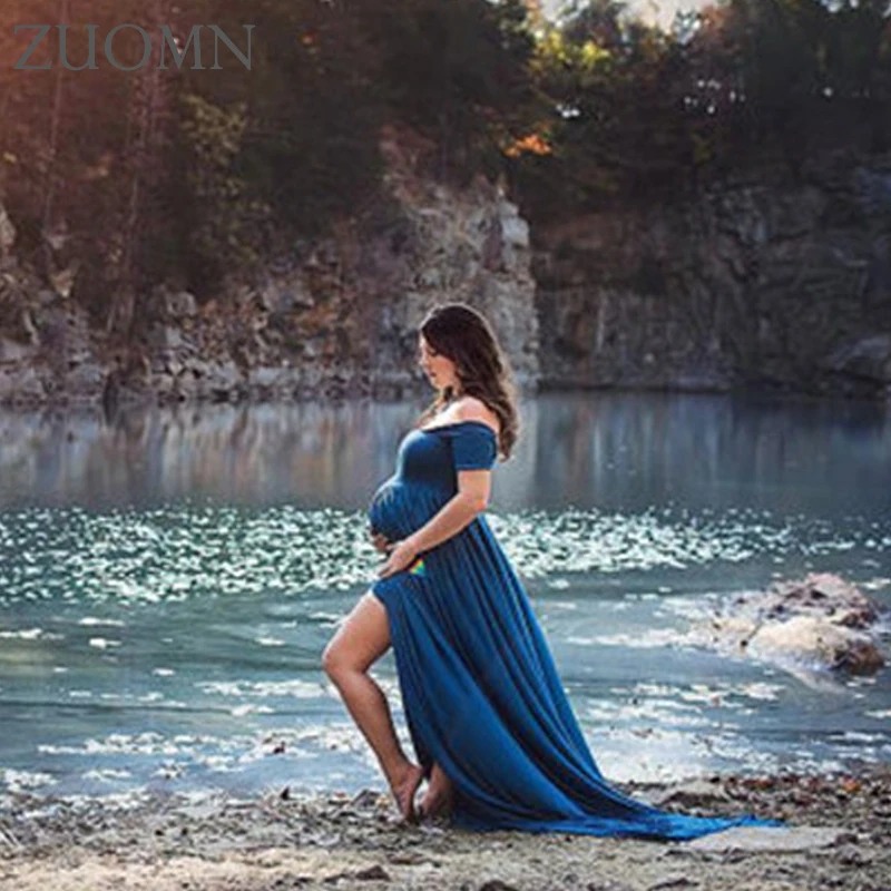 

2017 Maternty Photography Props Short Sleeve Stretch Cotton Pregnant Dress Fairy Trailing Dress Photo Shoot Shower Dress GH381