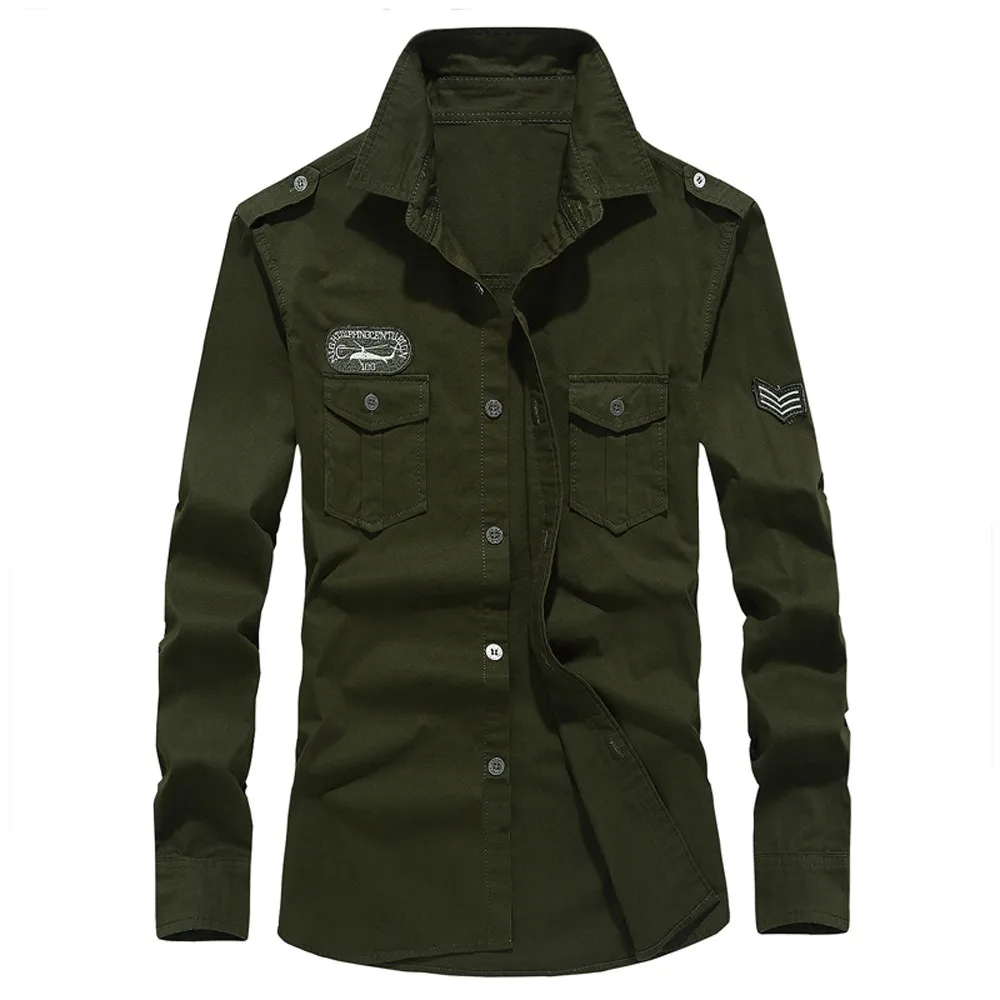 

JAYCOSIN Mens Autumn Casual Military Cargo Slim Button Long Sleeve Dress Shirt Top Blouse Men Clothing Plus Size 3XL 4XL