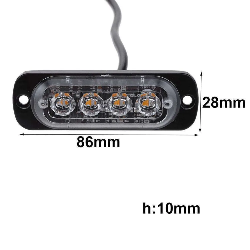 4 LED Strobe Warning Light Strobe Grill Flashing Breakdown Emergency Light Car Truck Beacon Lamp Amber Traffic