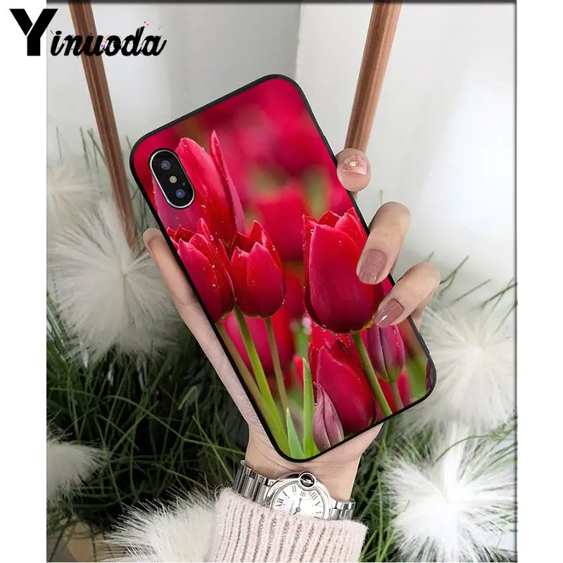 Yinuoda Tulip flower Colorful Cute Phone Accessories Case for Apple iPhone 8 7 6 6S Plus X XS MAX 5 5S SE XR Mobile Cover