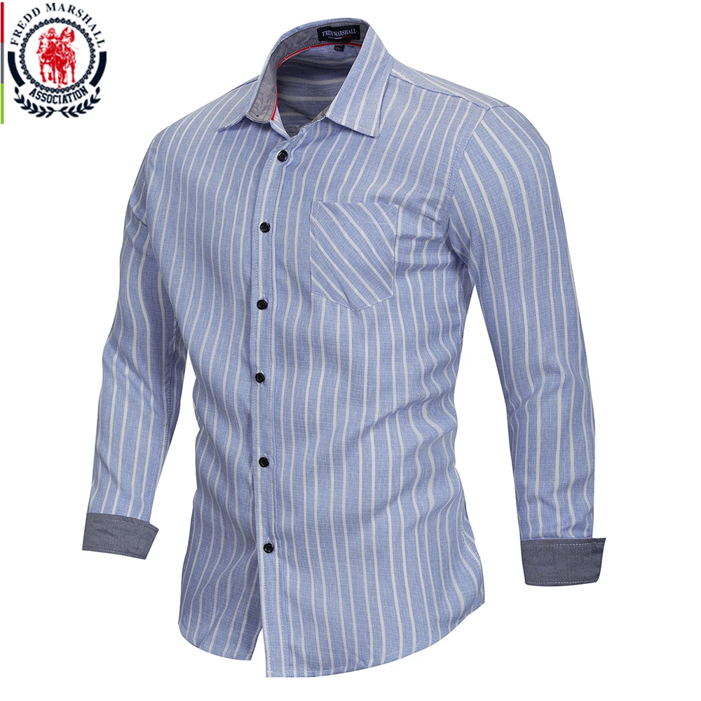 

FREDD MARSHALL New Fashion 2018 Printed Striped Shirt Men 100% Cotton Dress Shirt Long Sleeve Casual Social Business Shirt FM165
