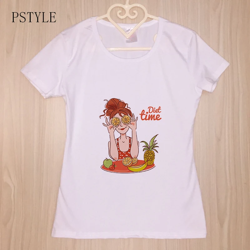 

Casual Womens Tshirt Summer Style Short Sleeve Simple Design Tees Shirts Girls Diet Time Print Aesthetic T shirt White Tops