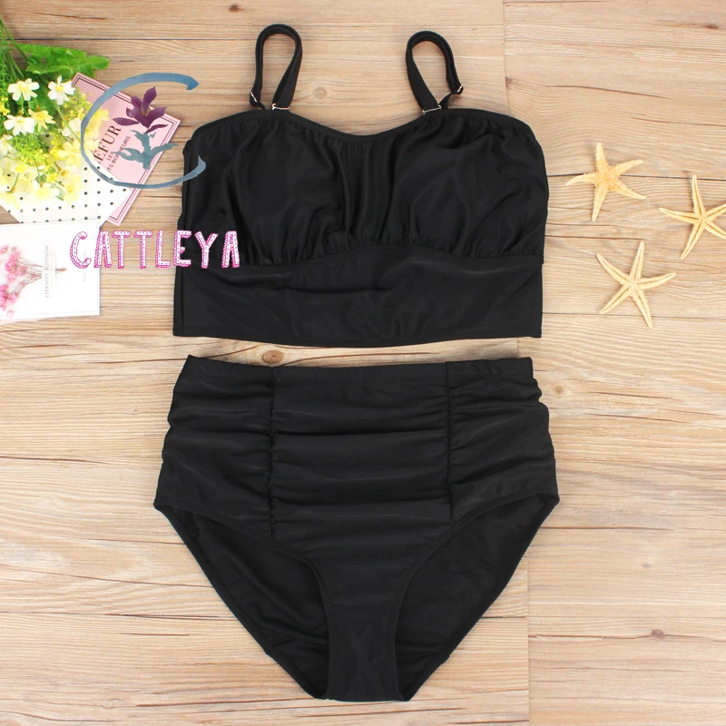 

CATTLEYA 2017 New Arrival Plus Size Swimwear Women Swimsuit High Waist Bathing Suit Push Up Bikini Set Halter Top Summe CQ 17019