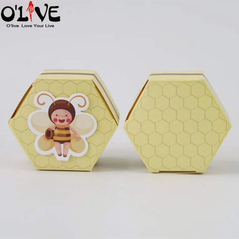 50 шт. шестигранные пчелы подарочные коробки для конфет Baby Shower День рождения Bonbonniere крещение сахарницы Свадебные сувениры Dragees упаковка